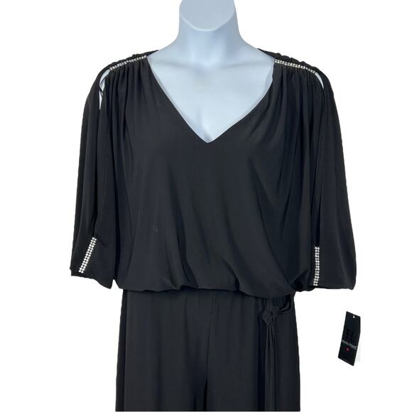 Frank Lyman Design NWT Black Jewel Sleeve Belted Jumpsuit Size 16 - Picture 3 of 16